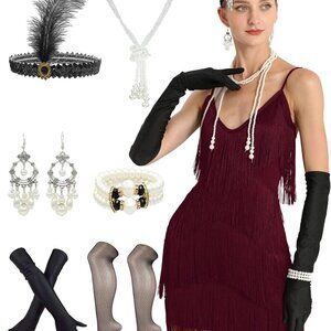 Women 1920s Gatsby Flapper Dress Open Back Fringe Cocktail Party Outfit